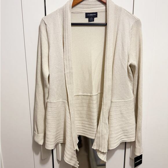 Liz Claiborne Career Metallic Open Front Cardigan Sweater Beige Women’s Medium - Picture 4 of 13